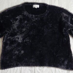 Bella Dahl Black Fuzzy Super Soft Crew Neck Sweater Size XS